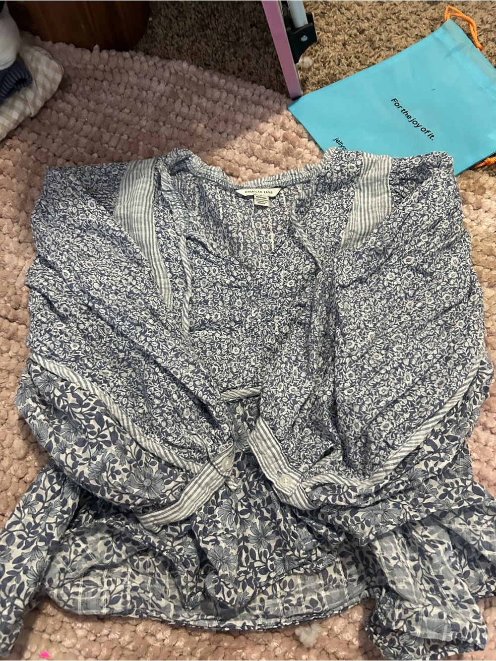 American Eagle Outfitters Blue Floral Peasant Blouse